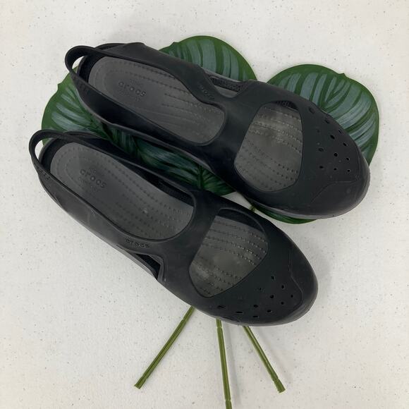 Crocs Black Gray Lightweight Swiftwater Wave Boat Beach Mary Jane Sandal Shoes - Picture 3 of 11